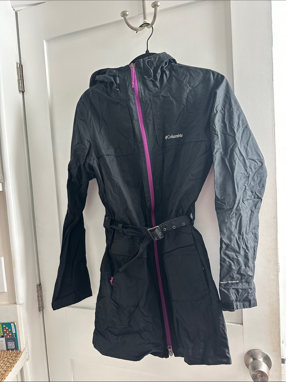 Columbia Black Trench Coat with Pink Zipper
